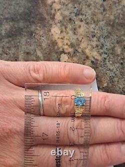 Vintage 1980s 14K Gold Oval Blue Topaz Ring 6 Diamonds