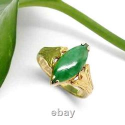 Vintage Antique Marquise Cut Natural Green Jade Wedding Ring 14k YellowGold Over