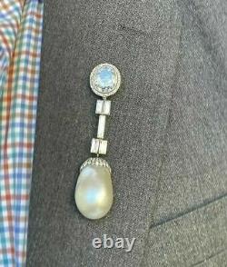 Vintage Auction Inspired Brooch Baroque Pearl & Oval Baguette CZ Wedding Jewelry