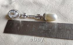 Vintage Auction Inspired Brooch Baroque Pearl & Oval Baguette CZ Wedding Jewelry