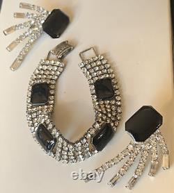 Vintage Baguette Onyx Bridal Wedding Quality Antique Bracelet Clip On Earrings