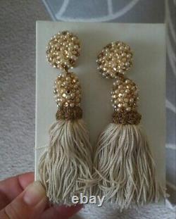 Vintage Couture James Arpad $600+ Crystal Bead Fringe Dangle Clip On Earrings