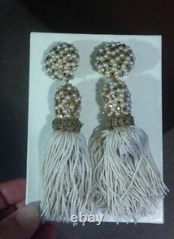 Vintage Couture James Arpad $600+ Crystal Bead Fringe Dangle Clip On Earrings