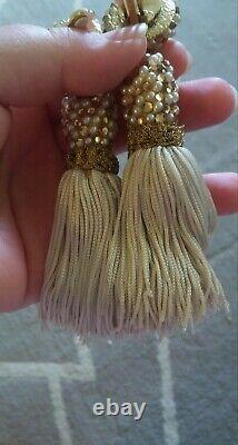 Vintage Couture James Arpad $600+ Crystal Bead Fringe Dangle Clip On Earrings