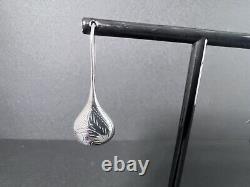 Vintage Estate Sterling Silver Tear Drop Hand Carved Dangle Earrings 2 X 13/16