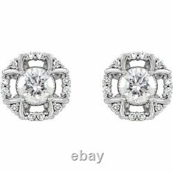 Vintage Floral Design Old European Cut Cubic Zirconia In 10K White Gold Earrings