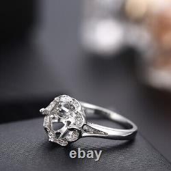 Vintage Floral Round 9mm Engagement Wedding Beauty Rings Solid 10k White Gold