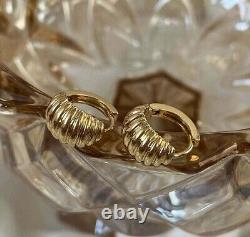 Vintage Huggie Hoops Minimalist Stud Earrings For Women's 14K Yellow Gold Finish