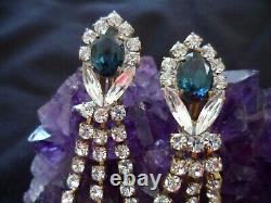 Vintage Jewellery Czech Earrings Blue White Crystal Gold Antique Wedding Jewelry