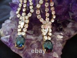 Vintage Jewellery Czech Earrings Blue White Crystal Gold Antique Wedding Jewelry