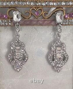 Vintage Jewellery White Crystal Silver Earrings Antique Deco Jewelry Ear Rings