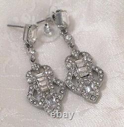 Vintage Jewellery White Crystal Silver Earrings Antique Deco Jewelry Ear Rings