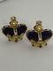 Vintage Merola London Gold Plated Crystal Encrusted Crown Clip On Earrings