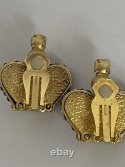 Vintage MEROLA London Gold Plated Crystal Encrusted Crown Clip On Earrings