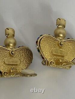 Vintage MEROLA London Gold Plated Crystal Encrusted Crown Clip On Earrings