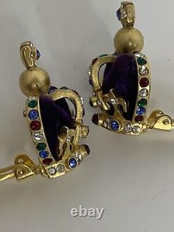 Vintage MEROLA London Gold Plated Crystal Encrusted Crown Clip On Earrings