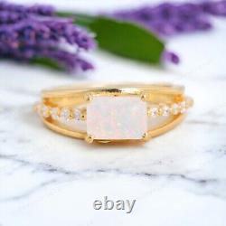 Vintage Opal Promise Ring Diamond Bridal Wedding Jewelry Birthday Gift For Wife