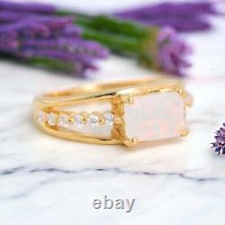 Vintage Opal Promise Ring Diamond Bridal Wedding Jewelry Birthday Gift For Wife