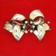 Vintage Rare Sterling Silver Red & Clear Rhinestone Large Bow Brooch