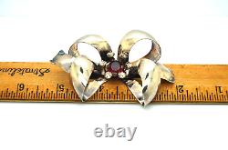 Vintage Rare Sterling Silver Red & Clear Rhinestone Large Bow Brooch