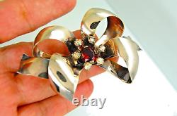 Vintage Rare Sterling Silver Red & Clear Rhinestone Large Bow Brooch