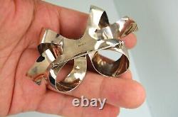 Vintage Rare Sterling Silver Red & Clear Rhinestone Large Bow Brooch