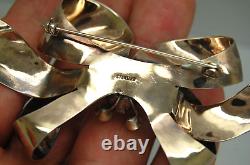 Vintage Rare Sterling Silver Red & Clear Rhinestone Large Bow Brooch