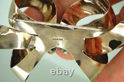 Vintage Rare Sterling Silver Red & Clear Rhinestone Large Bow Brooch