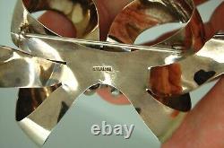 Vintage Rare Sterling Silver Red & Clear Rhinestone Large Bow Brooch