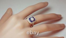 Vintage Retro Wedding Halo Ring For Gift In 925 Silver 1.04CT Round Cut CZ Stone