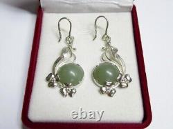 Vintage Russian Earrings Sterling Silver 925 Jade, Women's Jewelry