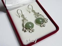 Vintage Russian Earrings Sterling Silver 925 Jade, Women's Jewelry