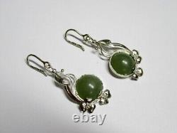 Vintage Russian Earrings Sterling Silver 925 Jade, Women's Jewelry