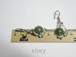 Vintage Russian Earrings Sterling Silver 925 Jade, Women's Jewelry