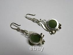 Vintage Russian Earrings Sterling Silver 925 Jade, Women's Jewelry