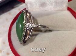 Vintage Russian Soviet Sterling Silver 875 Ring Jade, Women's Jewelry Size 6.5