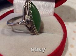Vintage Russian Soviet Sterling Silver 875 Ring Jade, Women's Jewelry Size 6.5