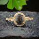 Vintage Rutile Quartz Wedding Ring Art Deco Diamond Halo Jewelry Gift For Love