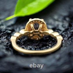 Vintage Rutile Quartz Wedding Ring Art Deco Diamond Halo Jewelry Gift for Love