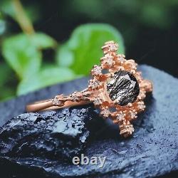 Vintage Rutile Quartz Wedding Ring Art Deco Diamond Halo Jewelry Gift for Love