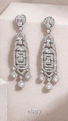 Vintage Simulated Diamond Dangle Earrings 925 Sterling Silver Authentic Jewelry