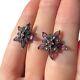 Vintage Sterling Silver 925 Earrings Marcasite Amethyst Stones Signature Flower