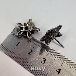 Vintage Sterling Silver 925 Earrings Marcasite Amethyst Stones Signature Flower