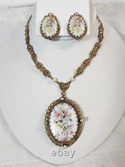 Vintage WEST GERMANY Multi-Color Flowers AB Rhinestone Necklace & Earrings Set