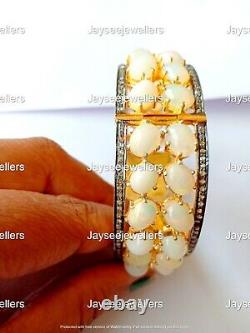 Vintage Wedding Jewelry Real Opal Gemstone & Diamond Bangle 925 Sterling Silver