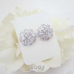 Vintage White CZ Crystal Stud Bridal Wedding Earrings IN 935 Argentium Silver