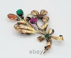 Vtg Lg 4 Brooch SIGNED Spray Flower Floral 12K Gold Filled Rhinestones Jewelry