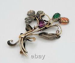 Vtg Lg 4 Brooch SIGNED Spray Flower Floral 12K Gold Filled Rhinestones Jewelry