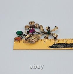 Vtg Lg 4 Brooch SIGNED Spray Flower Floral 12K Gold Filled Rhinestones Jewelry