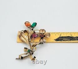 Vtg Lg 4 Brooch SIGNED Spray Flower Floral 12K Gold Filled Rhinestones Jewelry